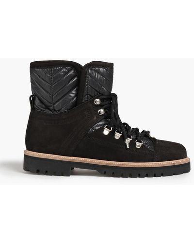 Ganni Quilted Shell And Suede Combat Boots - Black