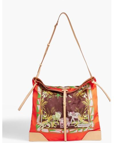 Emilio Pucci Leather-trimmed Printed Satin-twill Shoulder Bag - Red