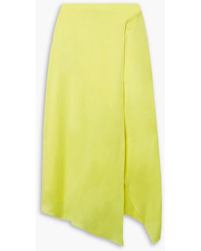 Stella McCartney Asymmetric Wrap-effect Satin Midi Skirt - Yellow