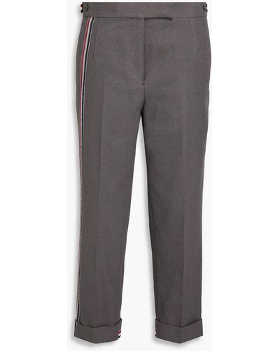 Thom Browne Cropped Striped Cotton-blend Bouclé Slim-leg Trousers - Grey