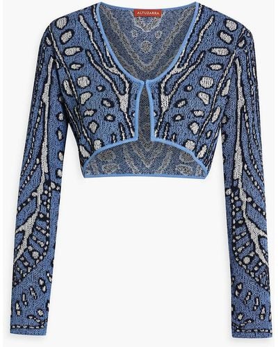 Altuzarra Cropped Jacquard-knit Cardigan - Blue