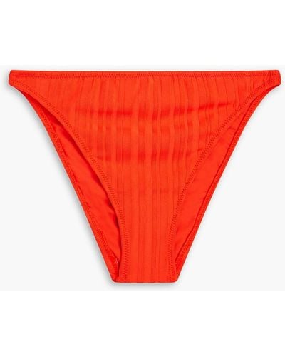 Solid & Striped Ribbed Low-rise Bikini Briefs - Red