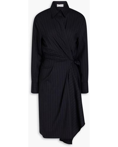 Brunello Cucinelli Draped Pinstriped Wool-blend Wrap Dress - Black