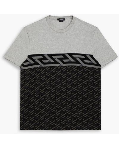 Versace Meliertes t-shirt aus baumwoll-jersey mit print - Schwarz