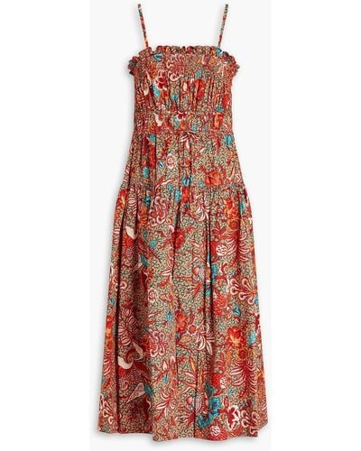Ulla Johnson Lisbet Floral-print Cotton-poplin Midi Dress - Red