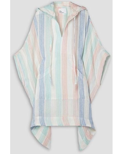 Lisa Marie Fernandez Oversized Striped Linen-blend Gauze Hooded Poncho - Blue