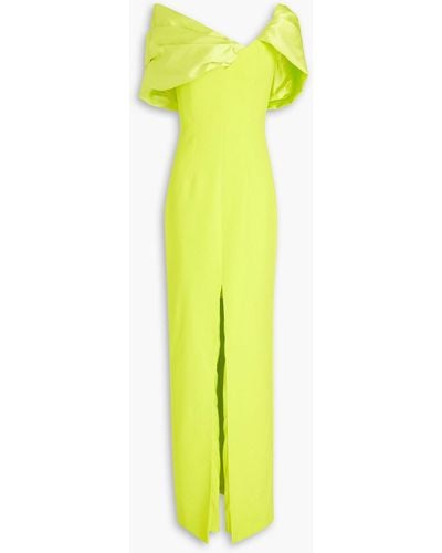 Safiyaa Abra Pleated Satin-trimmed Crepe Gown - Yellow