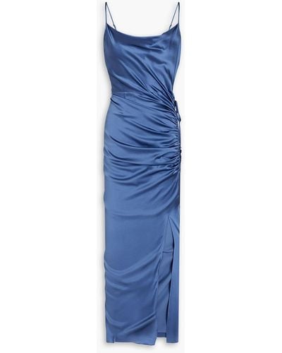 Veronica Beard Ruched Silk-blend Satin Maxi Slip Dress - Blue