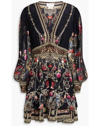 Camilla Crystal-embellished Printed Silk Crepe De Chine Mini Dress - Black