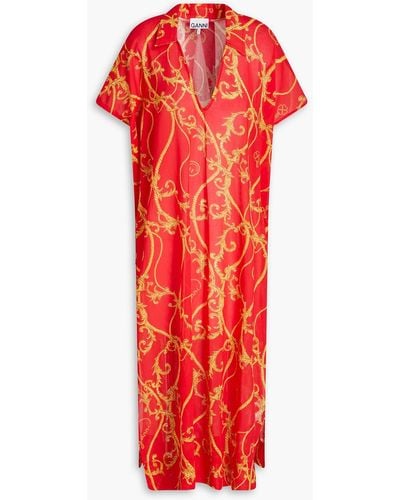 Ganni Strandkleid aus baumwoll-voile mit print - Rot