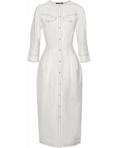 Derek Lam Pleated Linen-blend Midi Dress - White