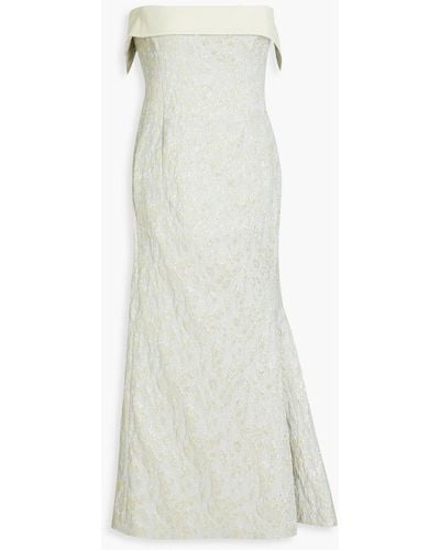 Philosophy Di Lorenzo Serafini Strapless Metallic Jacquard Midi Dress - White