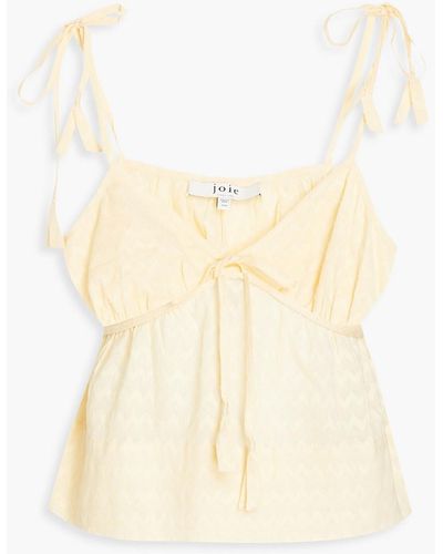 Joie Tie-detailed Gathered Cotton-jacquard Top - Natural