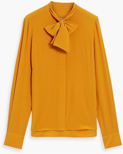 Victoria Beckham Pussy-bow Silk Crepe De Chine Blouse - Yellow