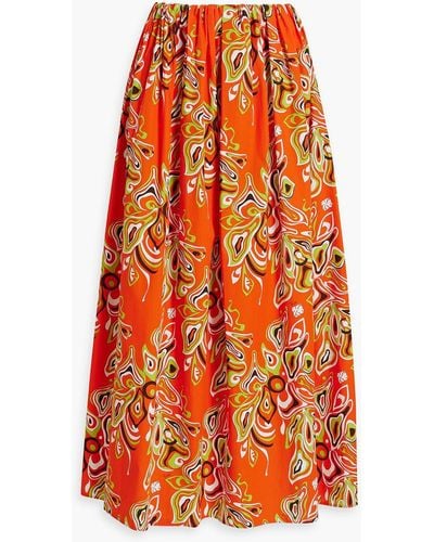 Emilio Pucci Printed Cotton-poplin Maxi Skirt - Orange
