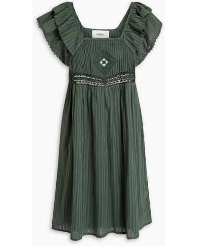 Ba&sh Pintucked Cotton-jacquard Mini Dress - Green