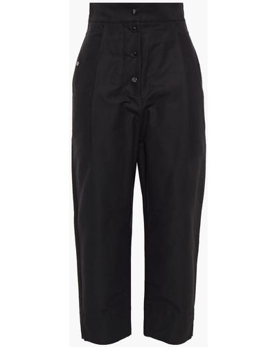 Lee Mathews Cropped Cotton And Silk-blend Faille Tapered Trousers - Black