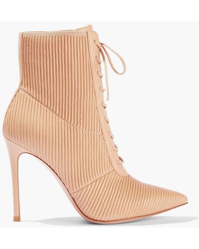 Gianvito Rossi Zina Lace-up Quilted Leather Ankle Boots - Natural