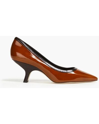 Tory Burch Two-tone Patent-leather Court Shoes - Brown