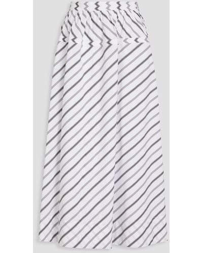 Tory Burch Striped Cotton-poplin Midi Skirt - White