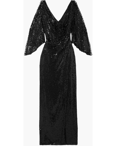 Jenny Packham Wrap-effect Cutout Sequined Tulle Gown - Black