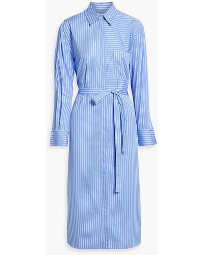 Another Tomorrow Striped Cotton-poplin Midi Shirt Dress - Blue