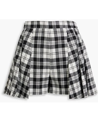 RED Valentino Layered Pleated Checked Wool Shorts - Black