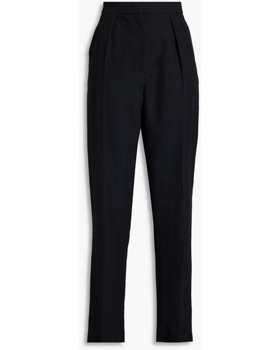 Emporio Armani Pleated Twill Tapered Trousers - Black