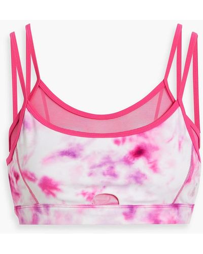 GOOD AMERICAN Layered Tie-dyed Stretch-jersey And Mesh Sports Bra - Pink