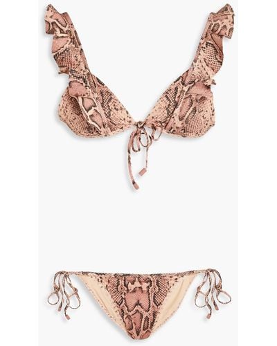 Zimmermann Ruffled Snake-print Bikini - Pink