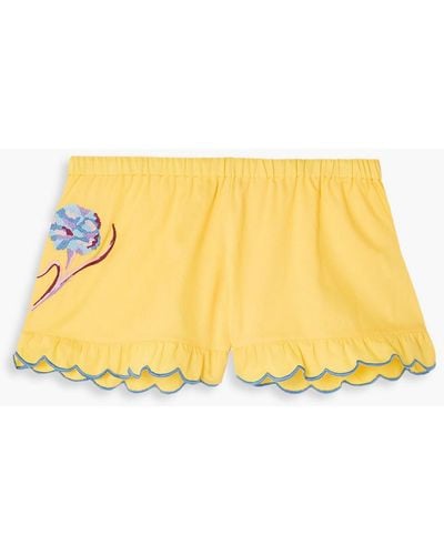 Loretta Caponi Silvia shorts aus baumwoll-piqué mit stickereien - Gelb