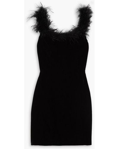 RIXO London Lena Feather-trimmed Velvet Mini Dress - Black