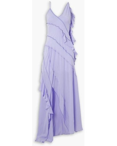 Victoria Beckham Asymmetric Ruffled Silk Crepe De Chine Maxi Dress - Purple