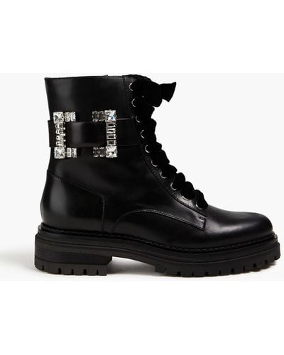 Sergio Rossi Crystal-embellished Leather Combat Boots - Black