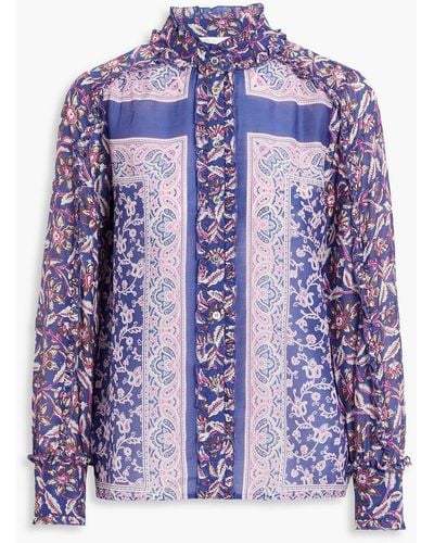 Antik Batik Ilona Printed Cotton And Silk-blend Voile Shirt - Purple