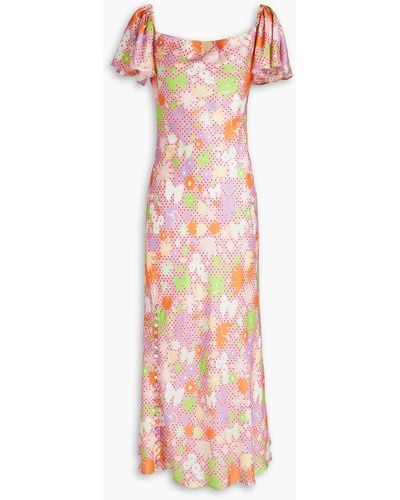 Olivia Rubin Amelia Ruffled Printed Satin Midi Dress - Pink