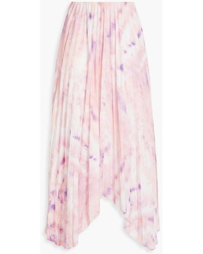 Maje Asymmetric Pleated Printed Satin Midi Skirt - Pink