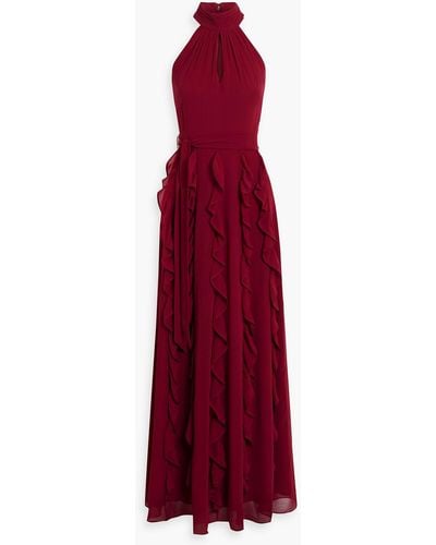 Mikael Aghal Ruffled Georgette Maxi Dress - Red