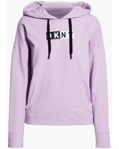 DKNY Printed Cotton-blend Terry Hoodie - Purple