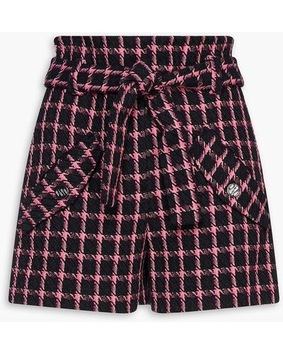 Maje Belted Houndstooth Tweed Shorts - Red