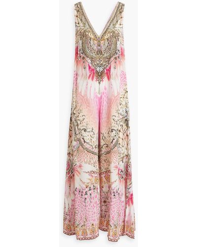 Camilla Embellished Printed Silk Crepe De Chine Wide-leg Jumpsuit - Pink