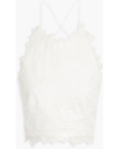 Rachel Gilbert Emilia Lace-up Embroidered Ramie-gauze Top - White