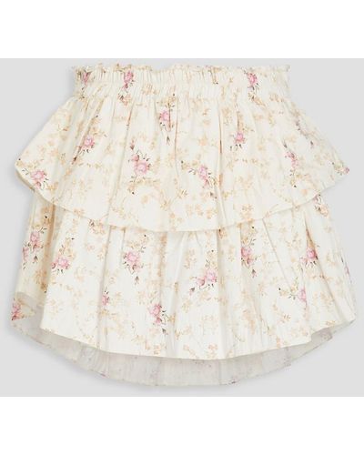 LoveShackFancy Tiered Floral-print Cotton-twill Mini Skirt - Natural