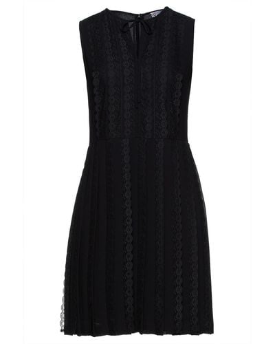RED Valentino Lace-trimmed Pleated Georgette Mini Dress - Black