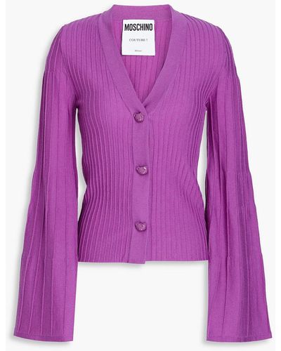 Moschino Ribbed Wool Cardigan - Purple