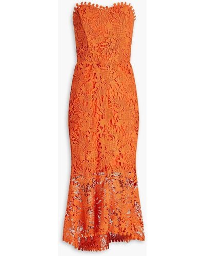 Maria Lucia Hohan Strapless Cotton Guipure-lace Midi Dress - Orange