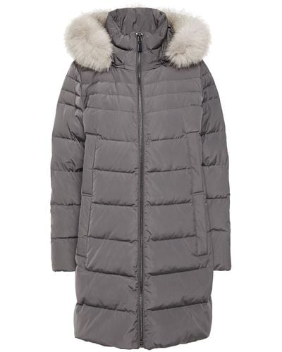 DKNY Faux fur-trimmed quilted shell hooded coat - Grau