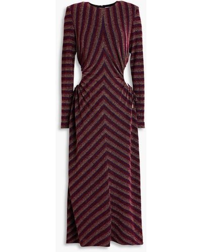 Rebecca Vallance Aisha Cutout Metallic Striped Jersey Midi Dress - Purple