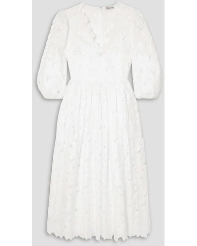 RED Valentino Embroidered Cutout Cotton-blend Poplin Midi Dress - White