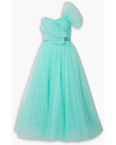 Jenny Packham Strapless Bow-detailed Tulle Gown - Blue